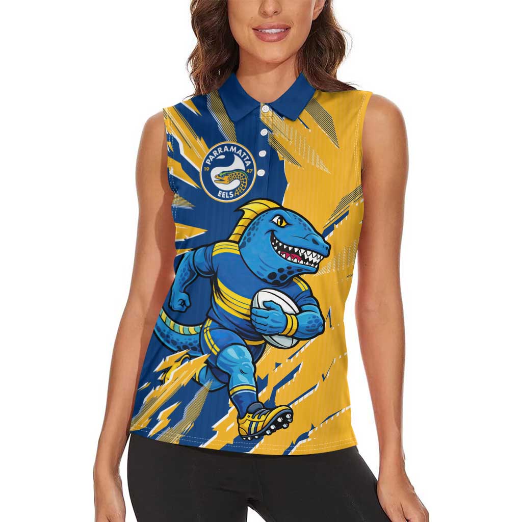 Personalized Parramatta Eels Women Sleeveless Polo Shirt Dynamic Lightning Mascot Rugby Australia