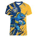 Personalized Parramatta Eels Women V-Neck T-Shirt Dynamic Lightning Mascot Rugby Australia