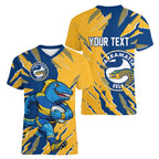 Personalized Parramatta Eels Women V-Neck T-Shirt Dynamic Lightning Mascot Rugby Australia