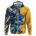 Personalized Parramatta Eels Zip Hoodie Dynamic Lightning Mascot Rugby Australia