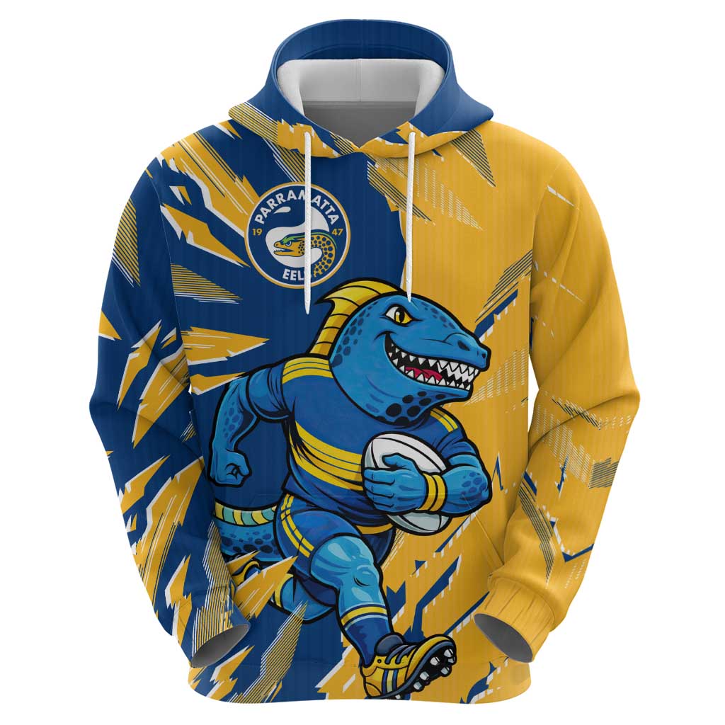 Personalized Parramatta Eels Zip Hoodie Dynamic Lightning Mascot Rugby Australia