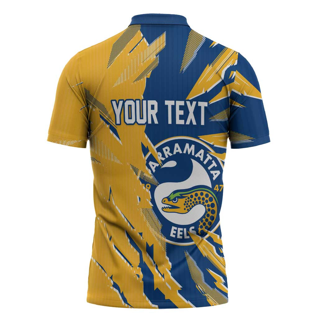 Personalized Parramatta Eels Zipper Polo Shirt Dynamic Lightning Mascot Rugby Australia