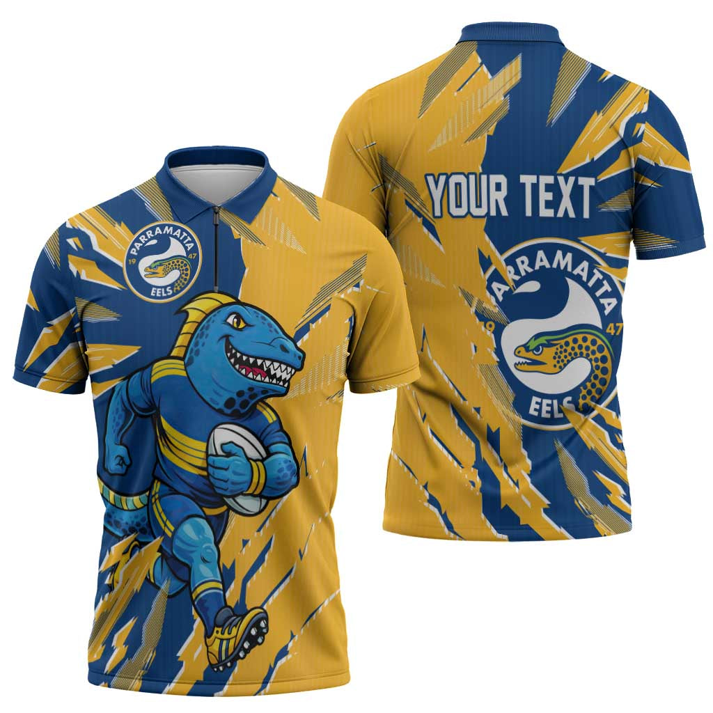 Personalized Parramatta Eels Zipper Polo Shirt Dynamic Lightning Mascot Rugby Australia