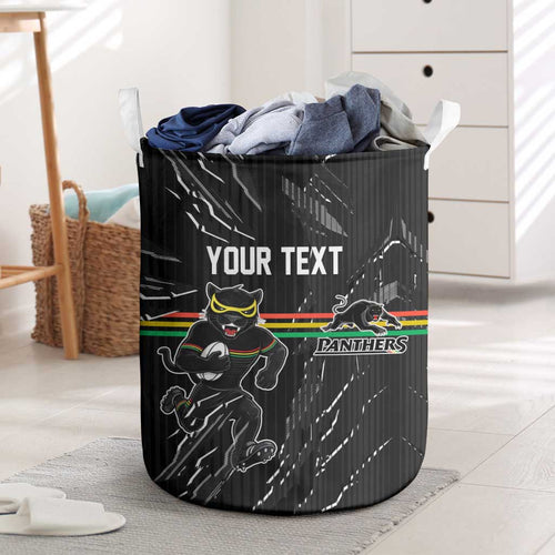 Personalized Penrith Panthers Laundry Basket Dynamic Lightning Mascot Rugby Australia
