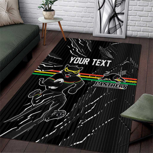 Personalized Penrith Panthers Area Rug Dynamic Lightning Mascot Rugby Australia