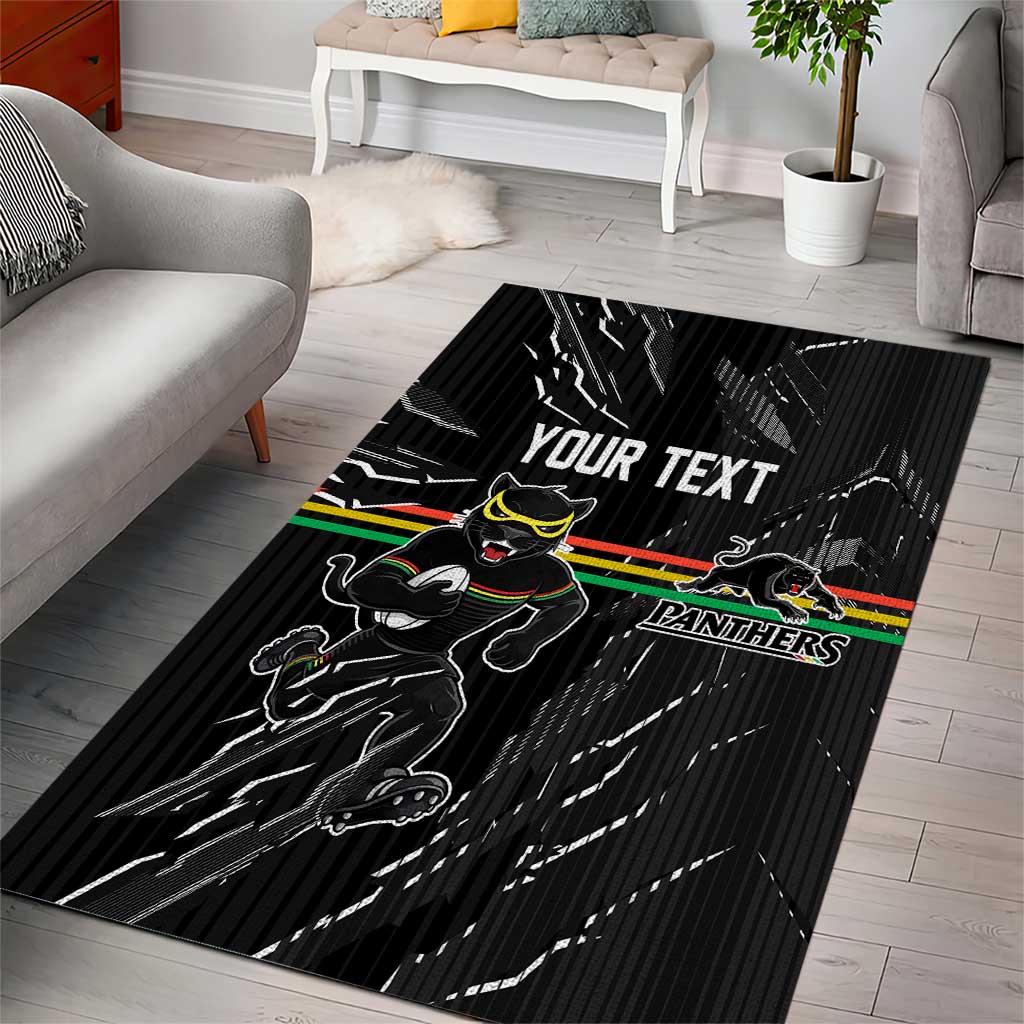 Personalized Penrith Panthers Area Rug Dynamic Lightning Mascot Rugby Australia