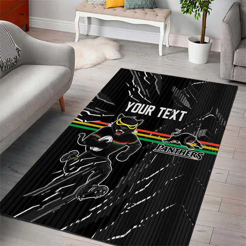 Personalized Penrith Panthers Area Rug Dynamic Lightning Mascot Rugby Australia