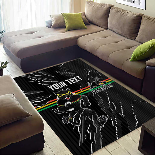Personalized Penrith Panthers Area Rug Dynamic Lightning Mascot Rugby Australia