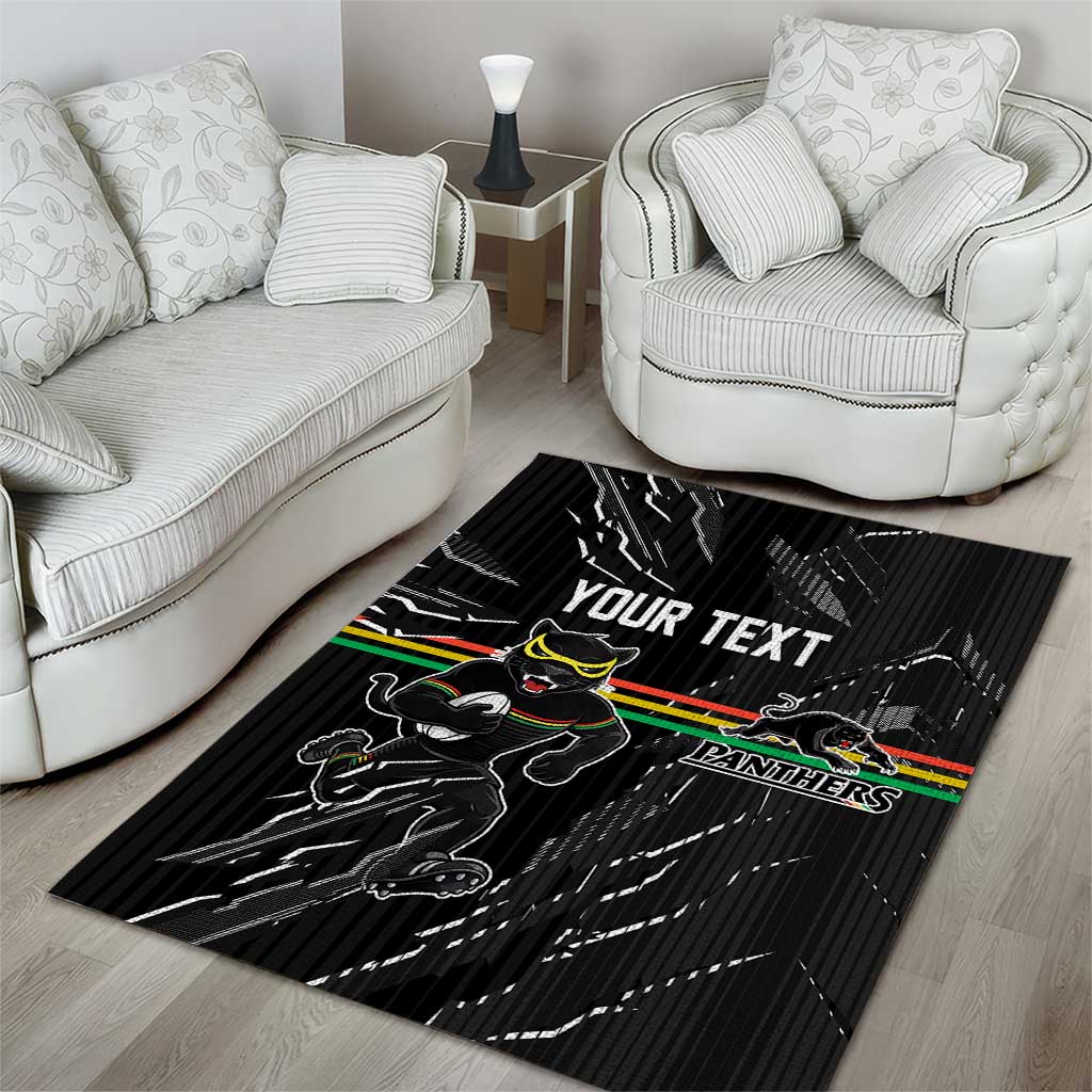 Personalized Penrith Panthers Area Rug Dynamic Lightning Mascot Rugby Australia