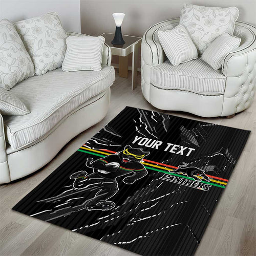 Personalized Penrith Panthers Area Rug Dynamic Lightning Mascot Rugby Australia