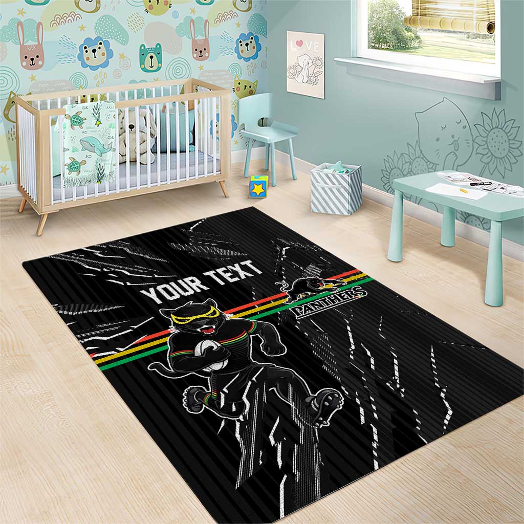 Personalized Penrith Panthers Area Rug Dynamic Lightning Mascot Rugby Australia