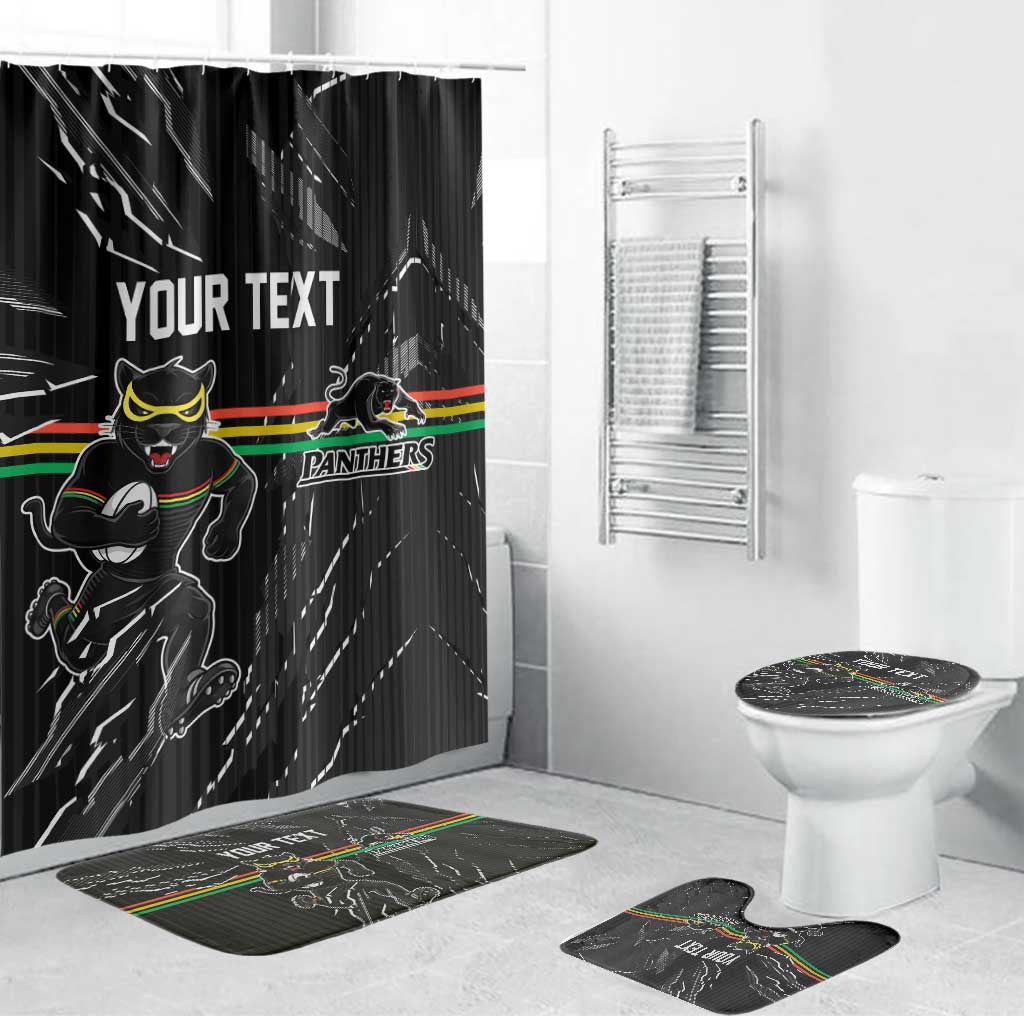 Personalized Penrith Panthers Bathroom Set Dynamic Lightning Mascot Rugby Australia