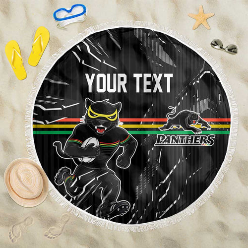 Personalized Penrith Panthers Beach Blanket Dynamic Lightning Mascot Rugby Australia