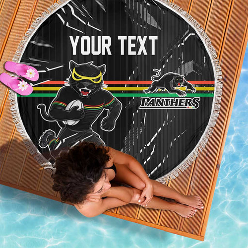 Personalized Penrith Panthers Beach Blanket Dynamic Lightning Mascot Rugby Australia