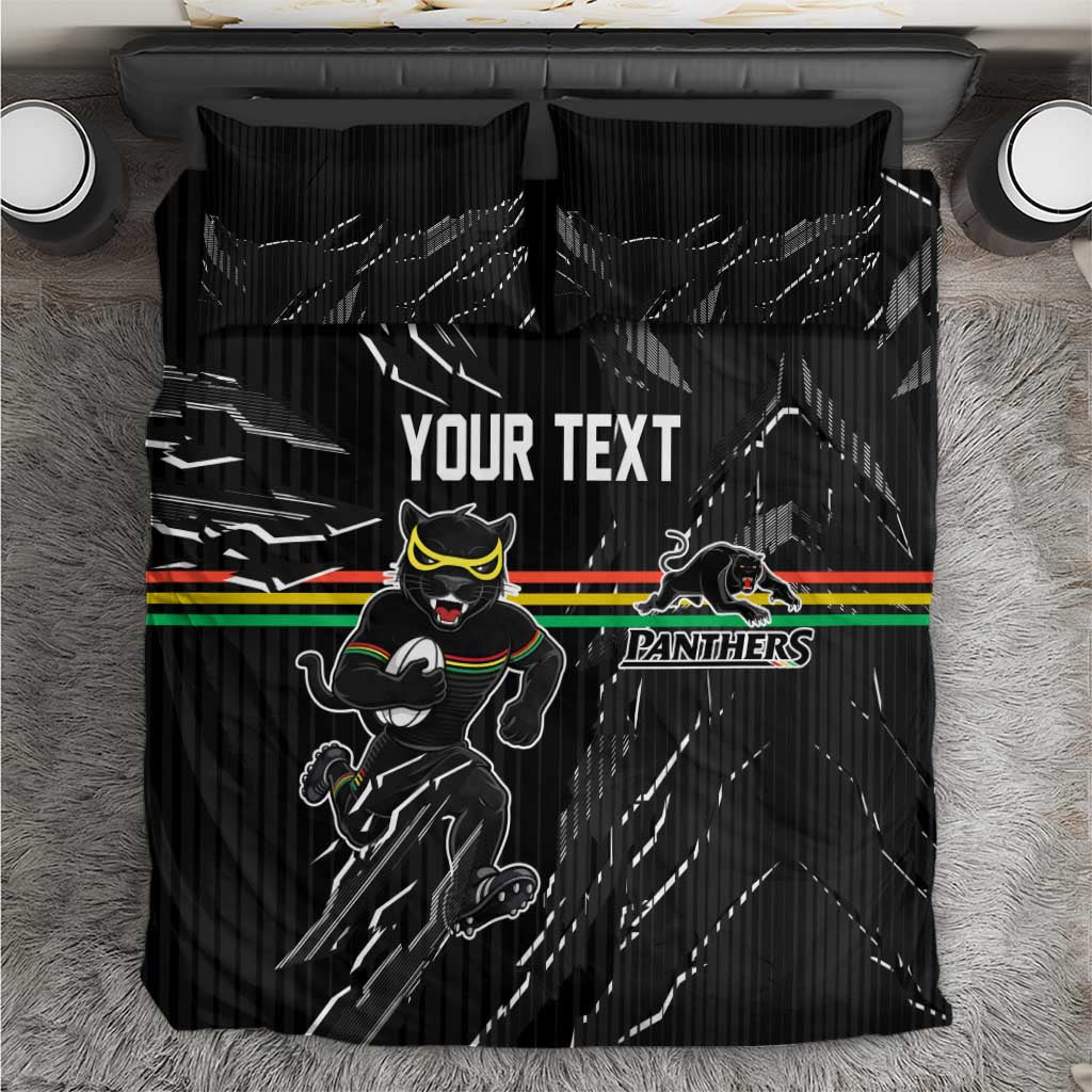 Personalized Penrith Panthers Bedding Set Dynamic Lightning Mascot Rugby Australia