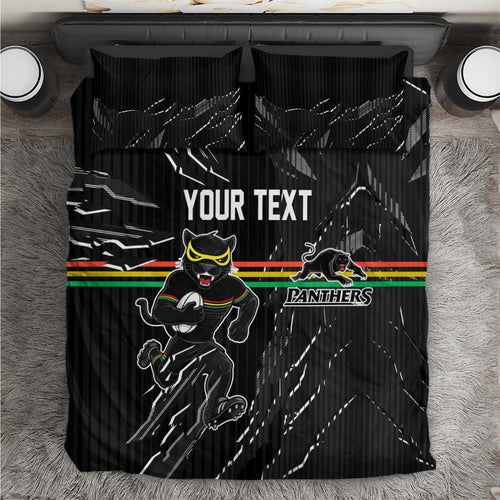 Personalized Penrith Panthers Bedding Set Dynamic Lightning Mascot Rugby Australia