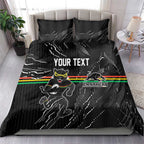Personalized Penrith Panthers Bedding Set Dynamic Lightning Mascot Rugby Australia