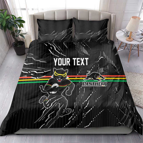 Personalized Penrith Panthers Bedding Set Dynamic Lightning Mascot Rugby Australia