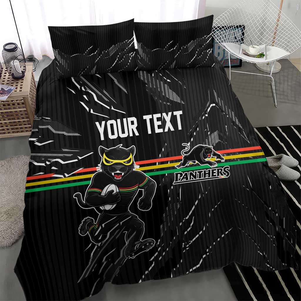 Personalized Penrith Panthers Bedding Set Dynamic Lightning Mascot Rugby Australia