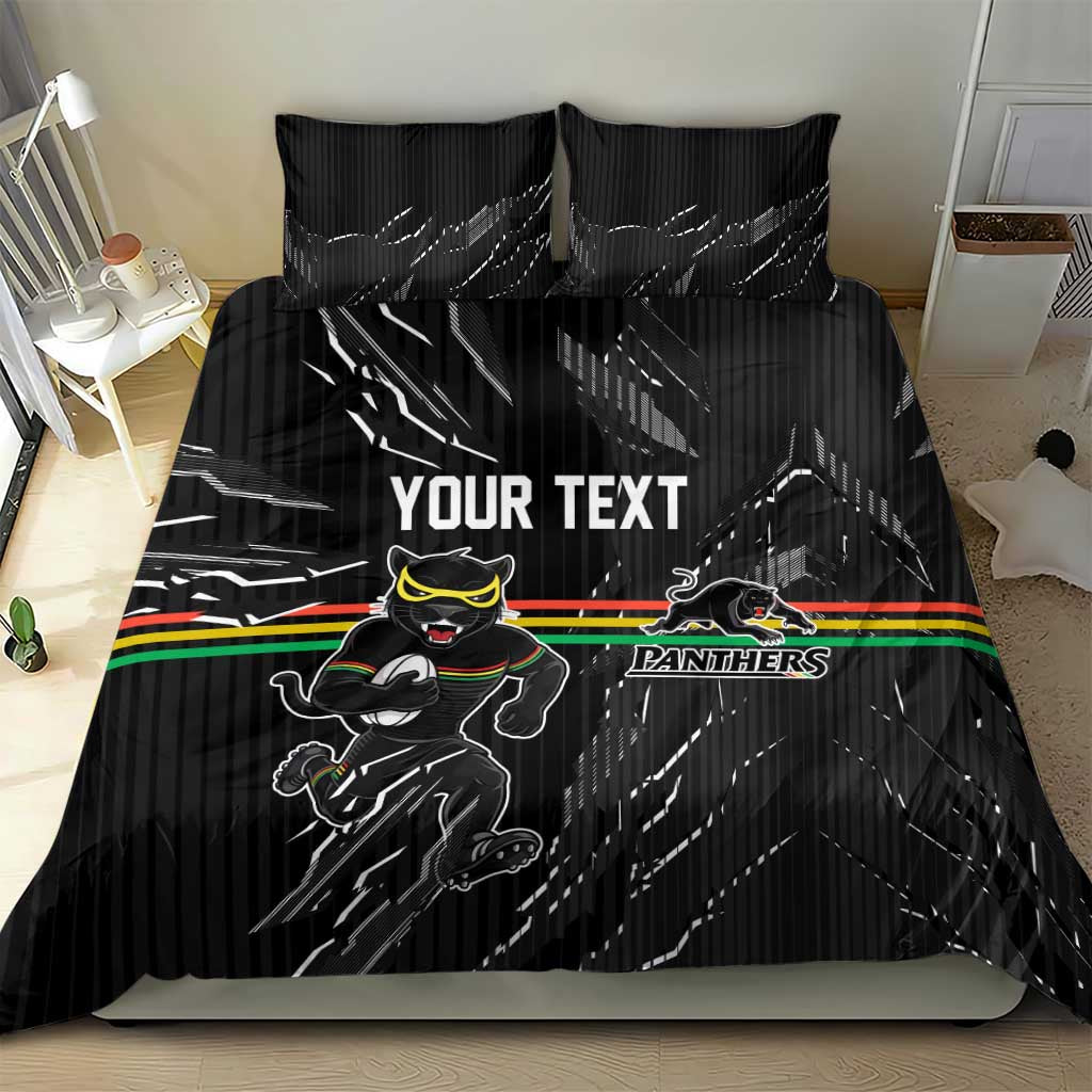 Personalized Penrith Panthers Bedding Set Dynamic Lightning Mascot Rugby Australia