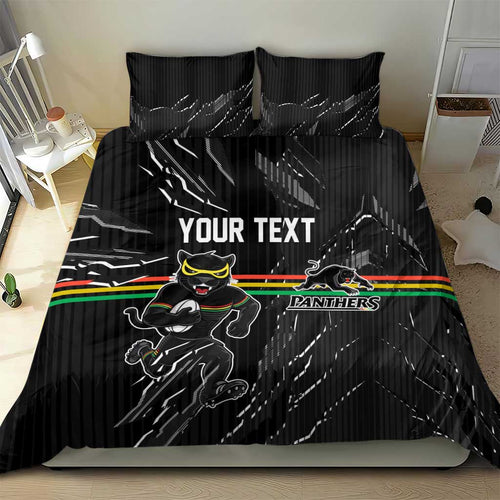 Personalized Penrith Panthers Bedding Set Dynamic Lightning Mascot Rugby Australia