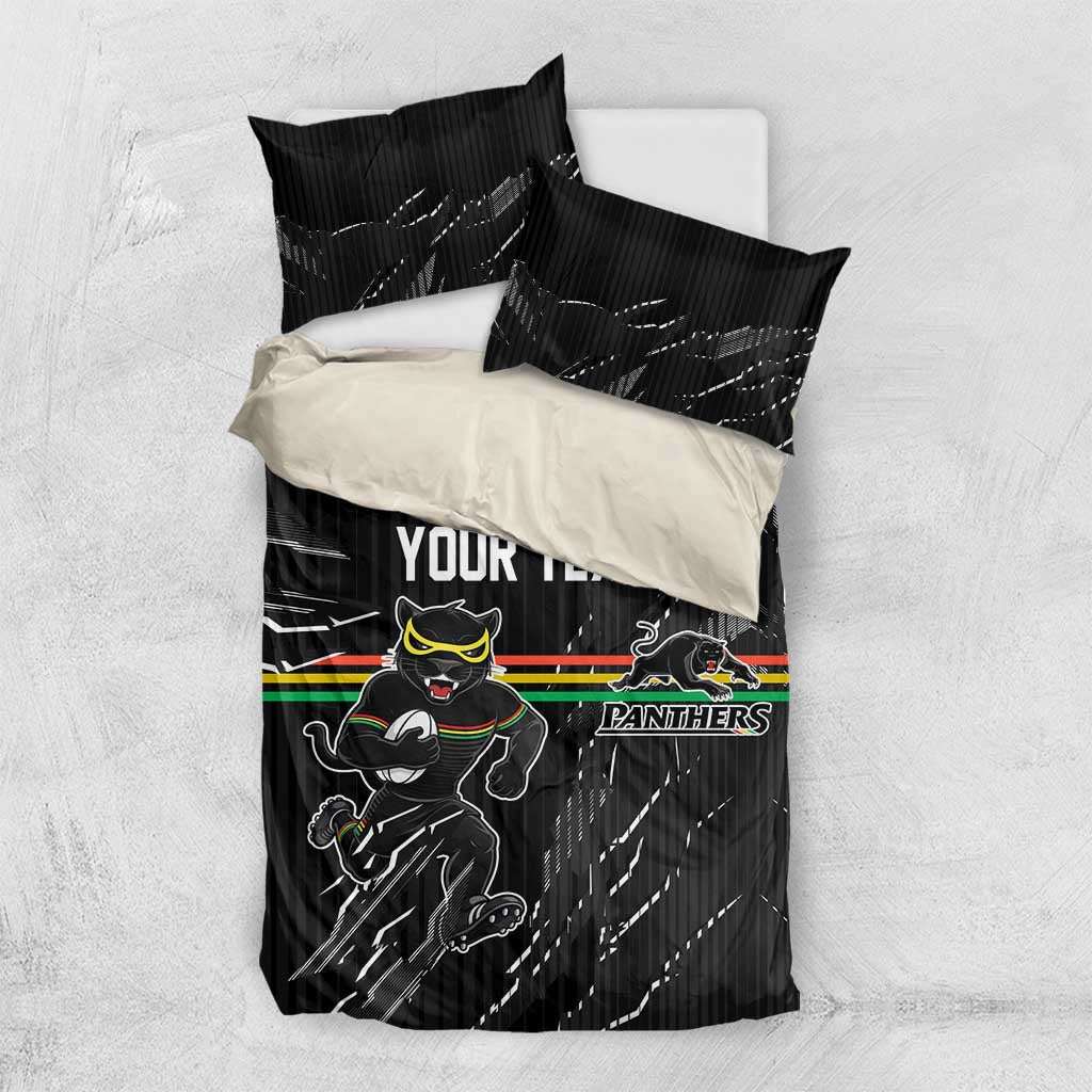 Personalized Penrith Panthers Bedding Set Dynamic Lightning Mascot Rugby Australia