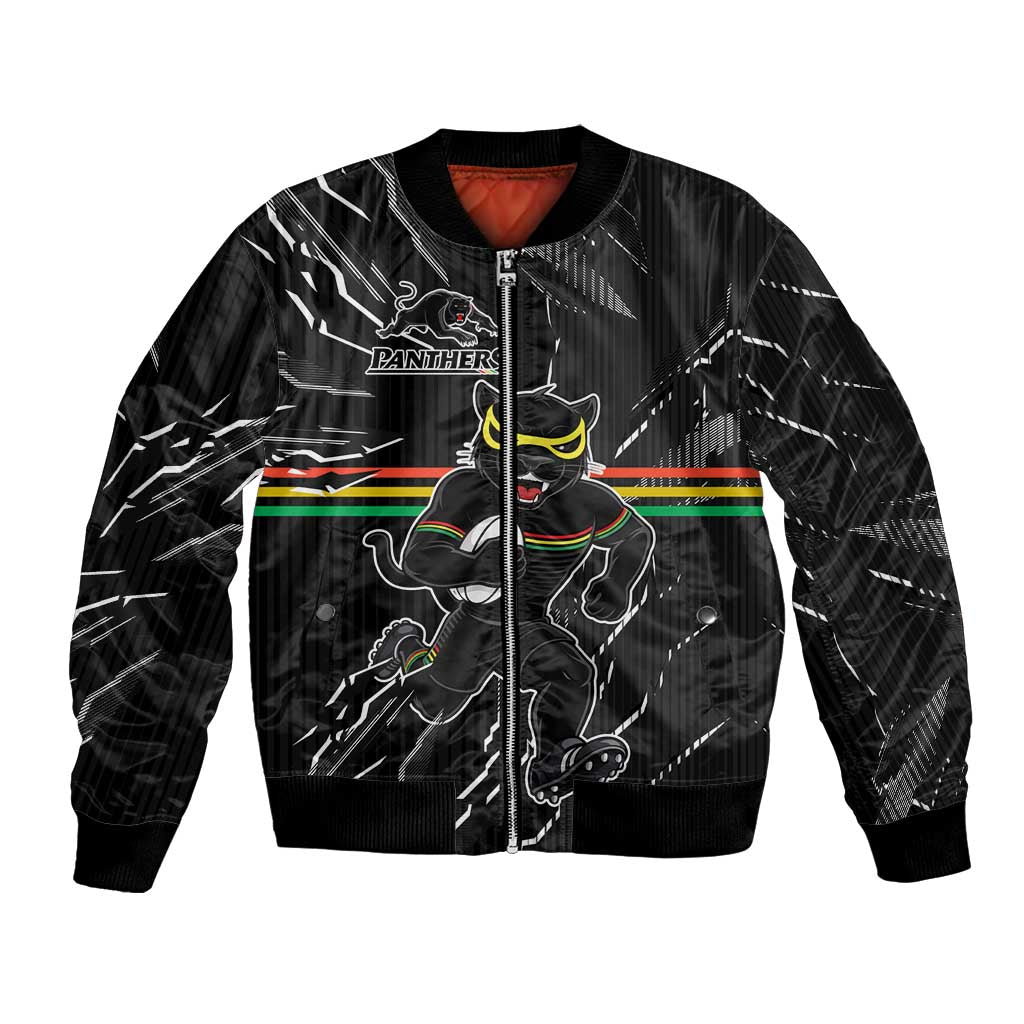 Personalized Penrith Panthers Bomber Jacket Dynamic Lightning Mascot Rugby Australia
