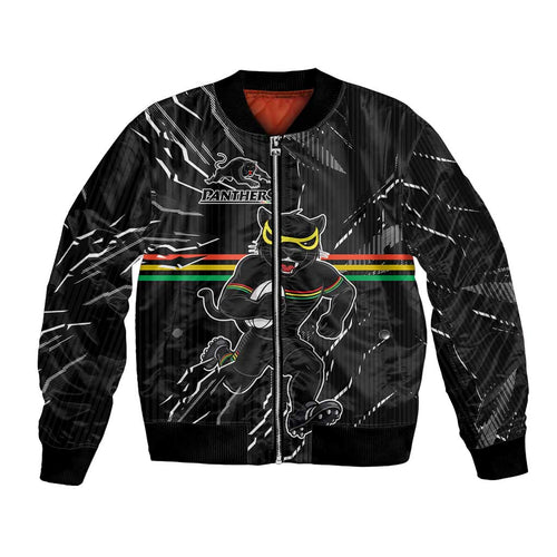 Personalized Penrith Panthers Bomber Jacket Dynamic Lightning Mascot Rugby Australia