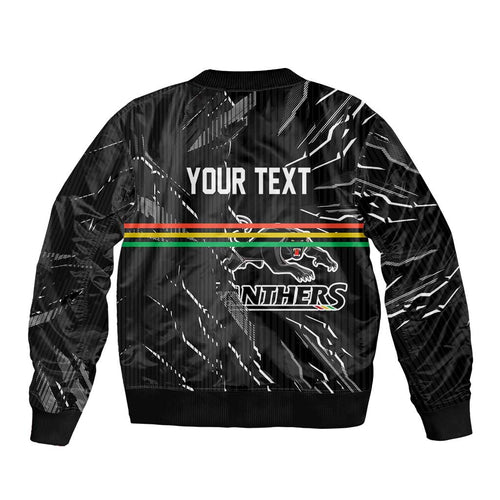 Personalized Penrith Panthers Bomber Jacket Dynamic Lightning Mascot Rugby Australia