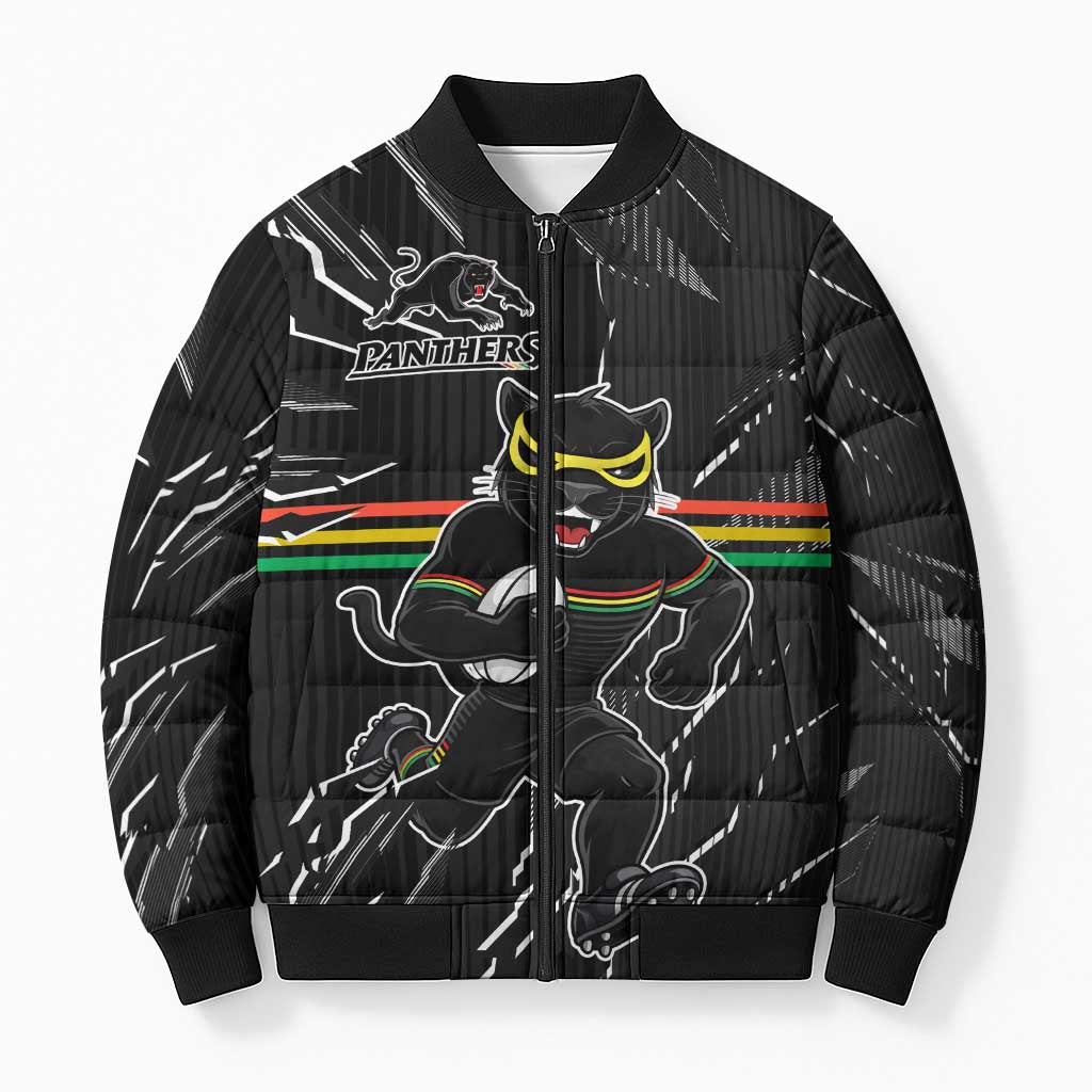 Personalized Penrith Panthers Bomber Puffer Jacket Dynamic Lightning Mascot Rugby Australia