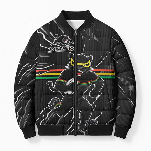 Personalized Penrith Panthers Bomber Puffer Jacket Dynamic Lightning Mascot Rugby Australia