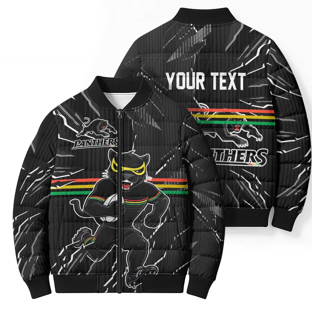 Personalized Penrith Panthers Bomber Puffer Jacket Dynamic Lightning Mascot Rugby Australia