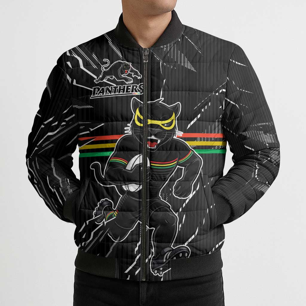 Personalized Penrith Panthers Bomber Puffer Jacket Dynamic Lightning Mascot Rugby Australia