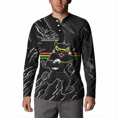 Personalized Penrith Panthers Button Sweatshirt Dynamic Lightning Mascot Rugby Australia