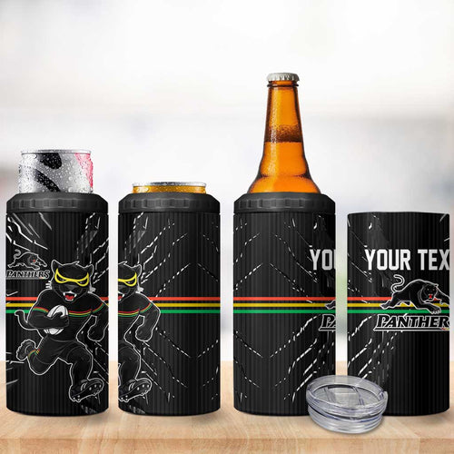 Personalized Penrith Panthers 4 in 1 Can Cooler Tumbler Dynamic Lightning Mascot Rugby Australia