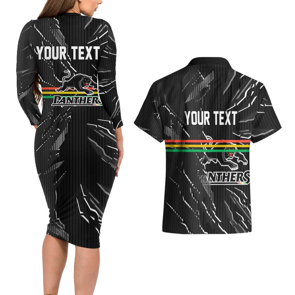 Personalized Penrith Panthers Couples Matching Long Sleeve Bodycon Dress and Hawaiian Shirt Dynamic Lightning Mascot Rugby Australia