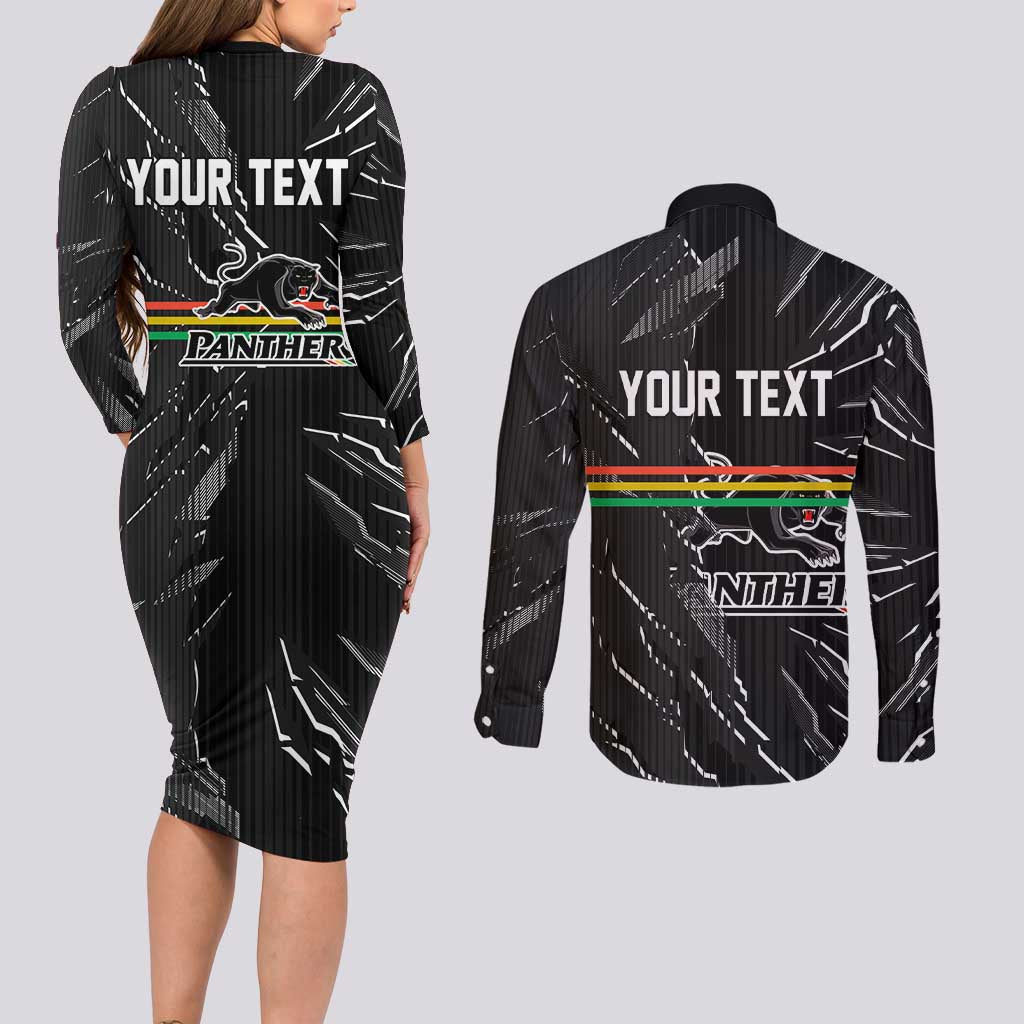 Personalized Penrith Panthers Couples Matching Long Sleeve Bodycon Dress and Long Sleeve Button Shirt Dynamic Lightning Mascot Rugby Australia
