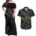 Personalized Penrith Panthers Couples Matching Off Shoulder Maxi Dress and Hawaiian Shirt Dynamic Lightning Mascot Rugby Australia