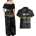 Personalized Penrith Panthers Couples Matching Off Shoulder Maxi Dress and Hawaiian Shirt Dynamic Lightning Mascot Rugby Australia