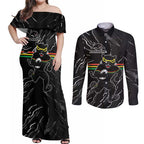 Personalized Penrith Panthers Couples Matching Off Shoulder Maxi Dress and Long Sleeve Button Shirt Dynamic Lightning Mascot Rugby Australia