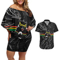 Personalized Penrith Panthers Couples Matching Off Shoulder Short Dress and Hawaiian Shirt Dynamic Lightning Mascot Rugby Australia