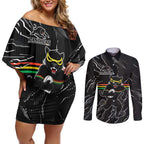 Personalized Penrith Panthers Couples Matching Off Shoulder Short Dress and Long Sleeve Button Shirt Dynamic Lightning Mascot Rugby Australia