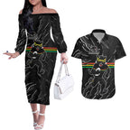 Personalized Penrith Panthers Couples Matching Off The Shoulder Long Sleeve Dress and Hawaiian Shirt Dynamic Lightning Mascot Rugby Australia