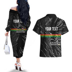 Personalized Penrith Panthers Couples Matching Off The Shoulder Long Sleeve Dress and Hawaiian Shirt Dynamic Lightning Mascot Rugby Australia
