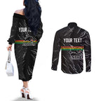 Personalized Penrith Panthers Couples Matching Off The Shoulder Long Sleeve Dress and Long Sleeve Button Shirt Dynamic Lightning Mascot Rugby Australia