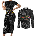 Personalized Penrith Panthers Couples Matching Short Sleeve Bodycon Dress and Long Sleeve Button Shirt Dynamic Lightning Mascot Rugby Australia
