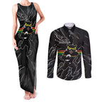 Personalized Penrith Panthers Couples Matching Tank Maxi Dress and Long Sleeve Button Shirt Dynamic Lightning Mascot Rugby Australia