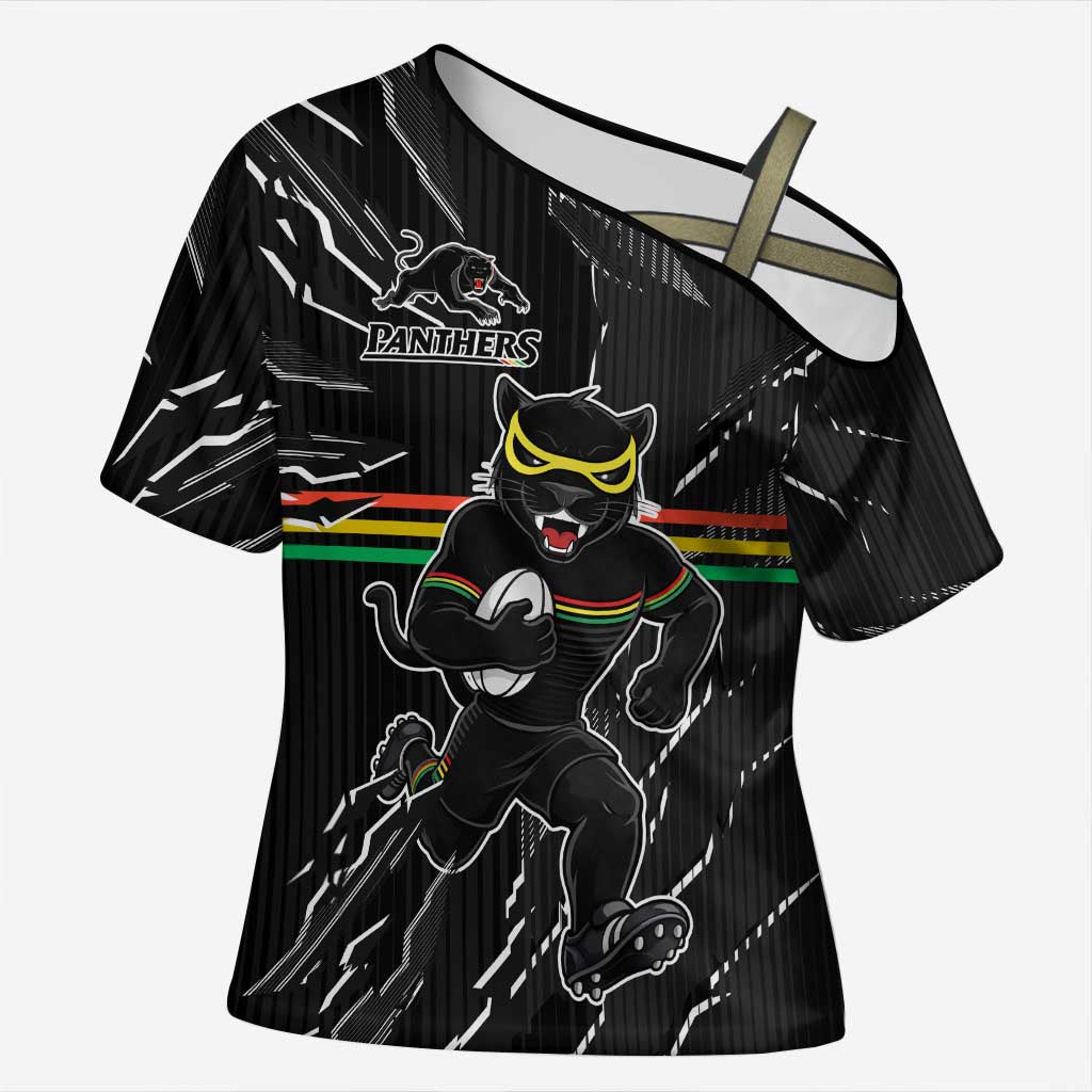 Personalized Penrith Panthers Cross Shoulder Shirt Dynamic Lightning Mascot Rugby Australia