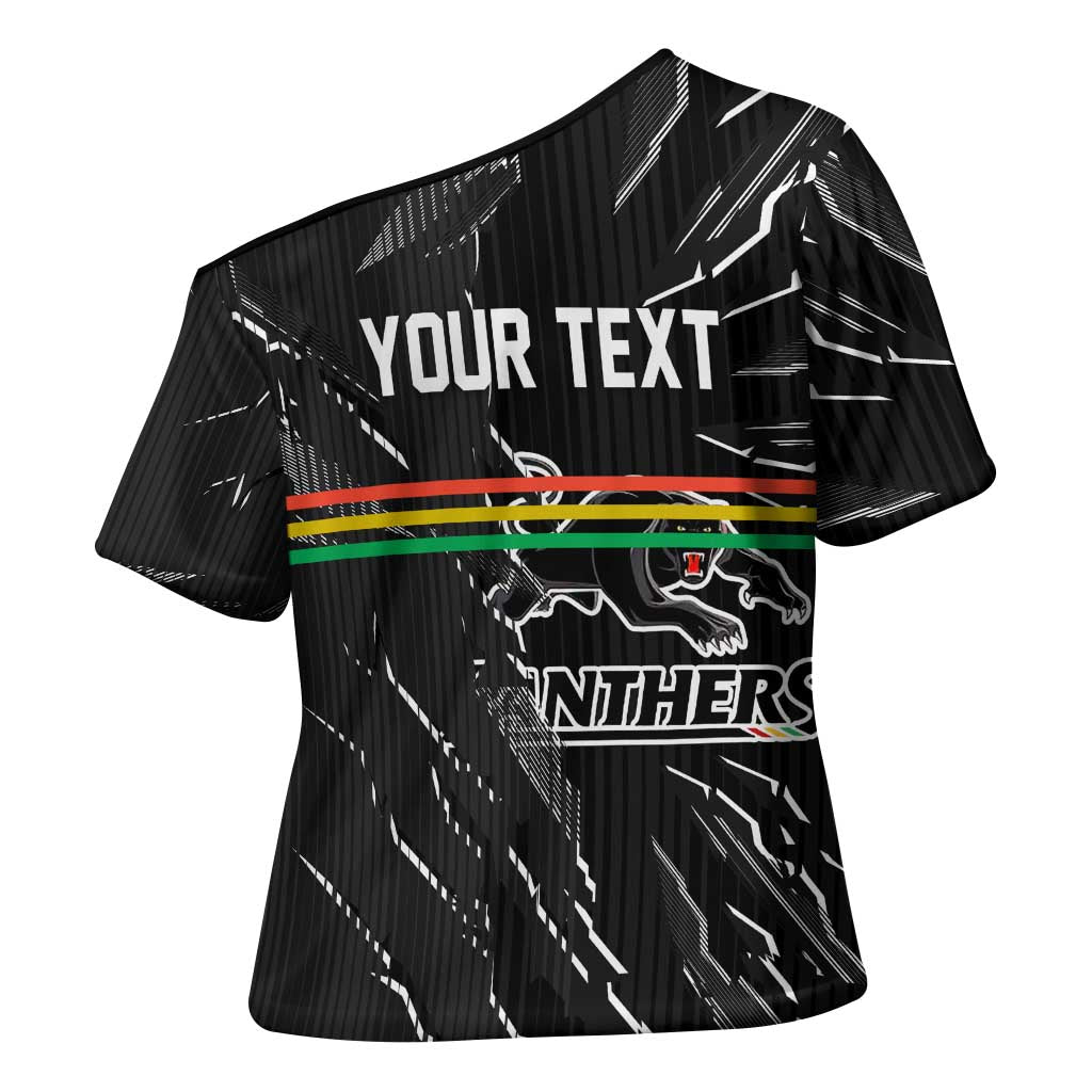 Personalized Penrith Panthers Cross Shoulder Shirt Dynamic Lightning Mascot Rugby Australia