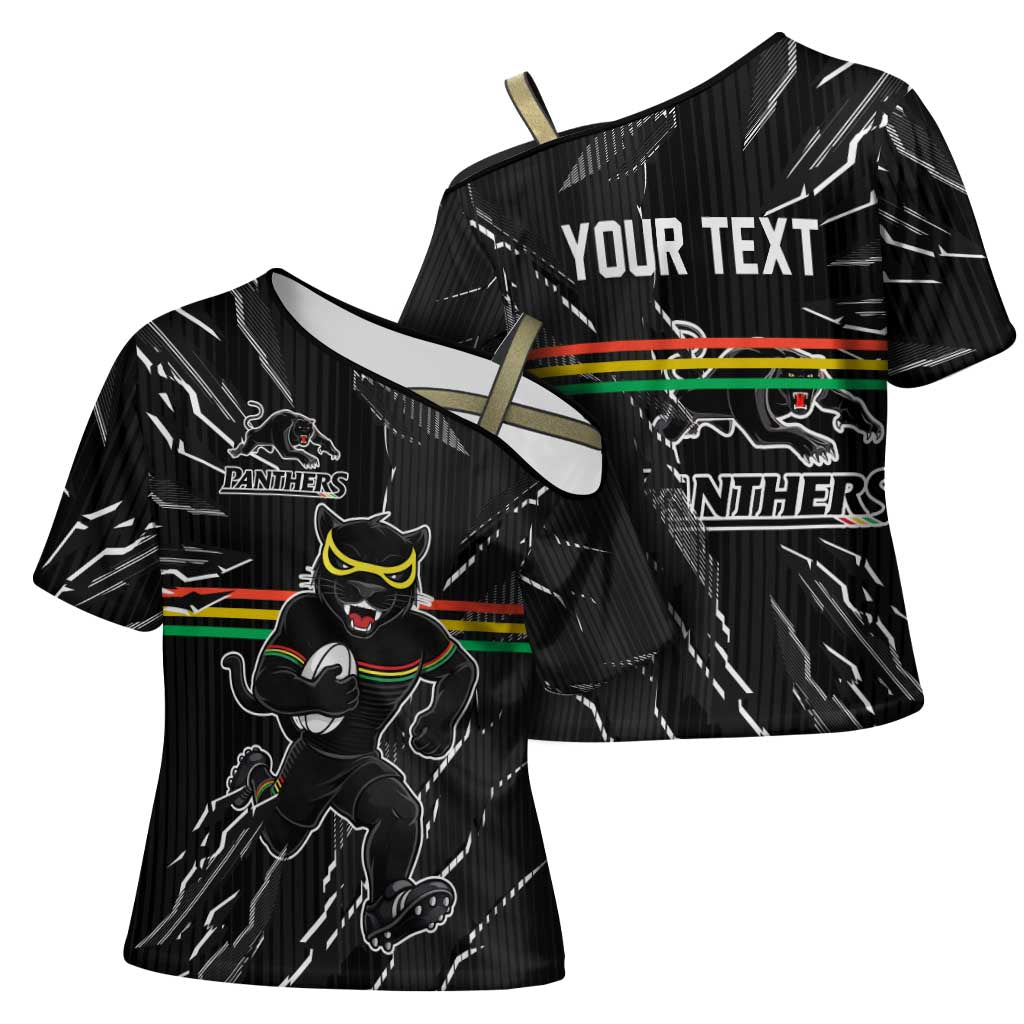 Personalized Penrith Panthers Cross Shoulder Shirt Dynamic Lightning Mascot Rugby Australia